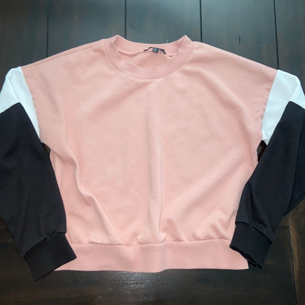 Pink White and Black Cropped Pullover